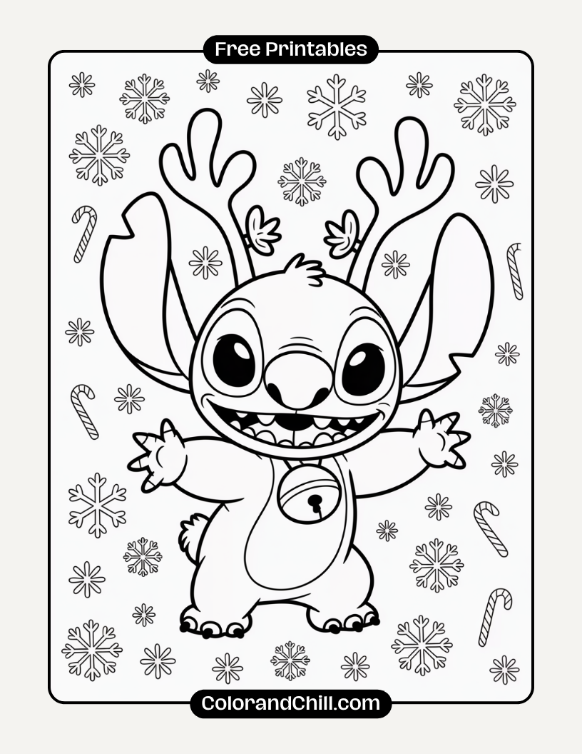 1.Stitch-Dressed-as-a-Reindeer-with-Jingle-Bells-Coloring-Page