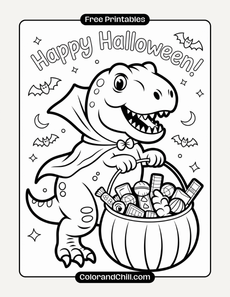 Cute Halloween Dinosaur Coloring Pages - Free PDF Printables