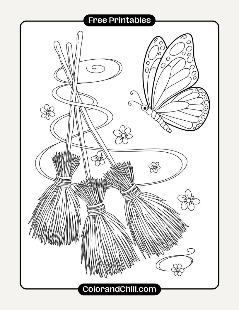 10.Butterfly-Flying-Over-a-Graveyard-Fence-Coloring-Page-1