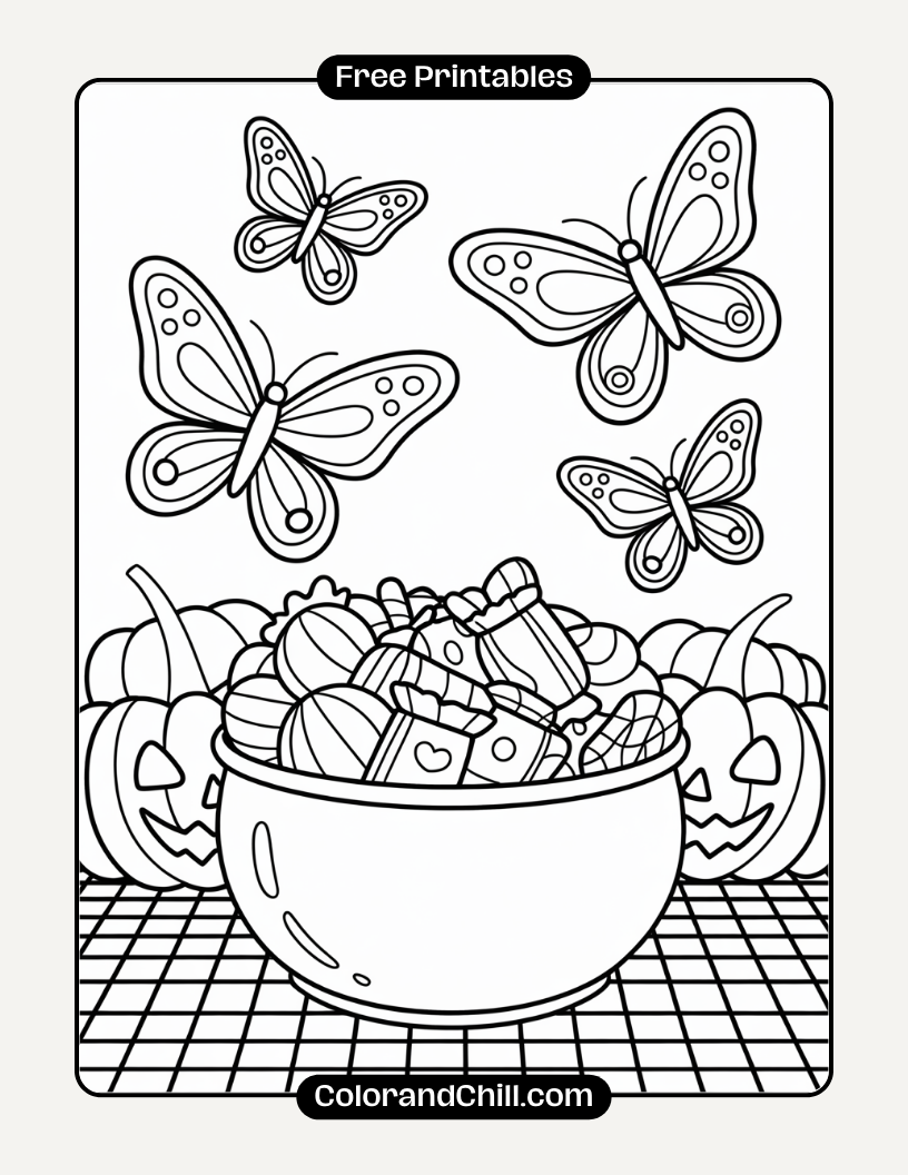 10.Butterfly-Flying-Over-a-Graveyard-Fence-Coloring-Page-3