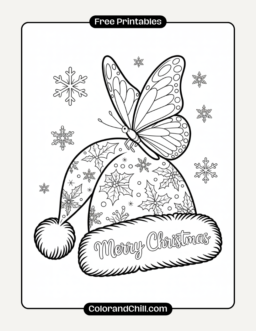 10.Butterfly-Surrounded-by-Wrapped-Gifts-and-Twinkling-Stars-Coloring-Page-1