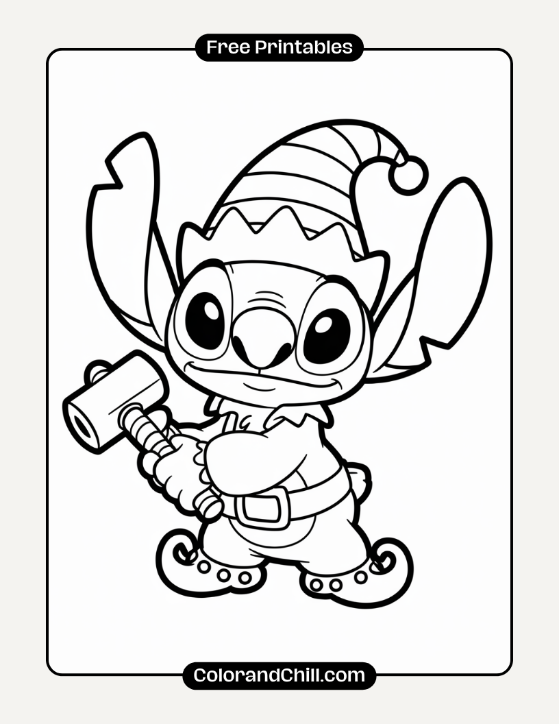 10.Stitch-Dressed-as-a-Christmas-Elf-Coloring-Page