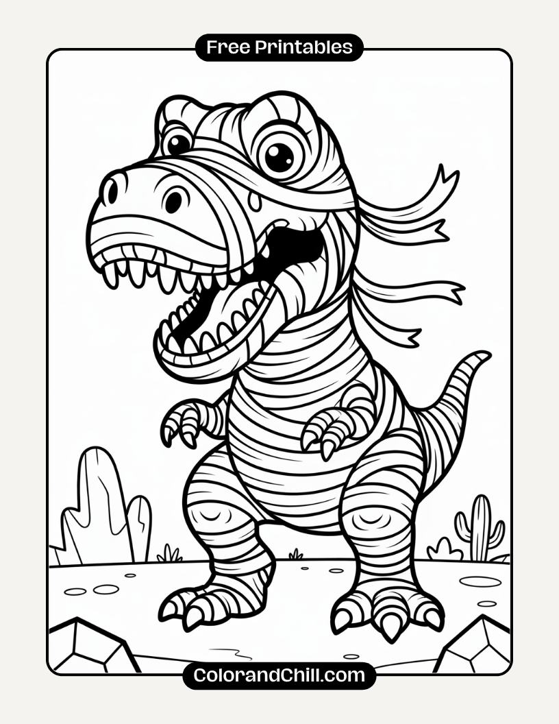 10.T-Rex-Dressed-as-a-Mummy-with-Toilet-Paper-Wraps-Coloring-Page