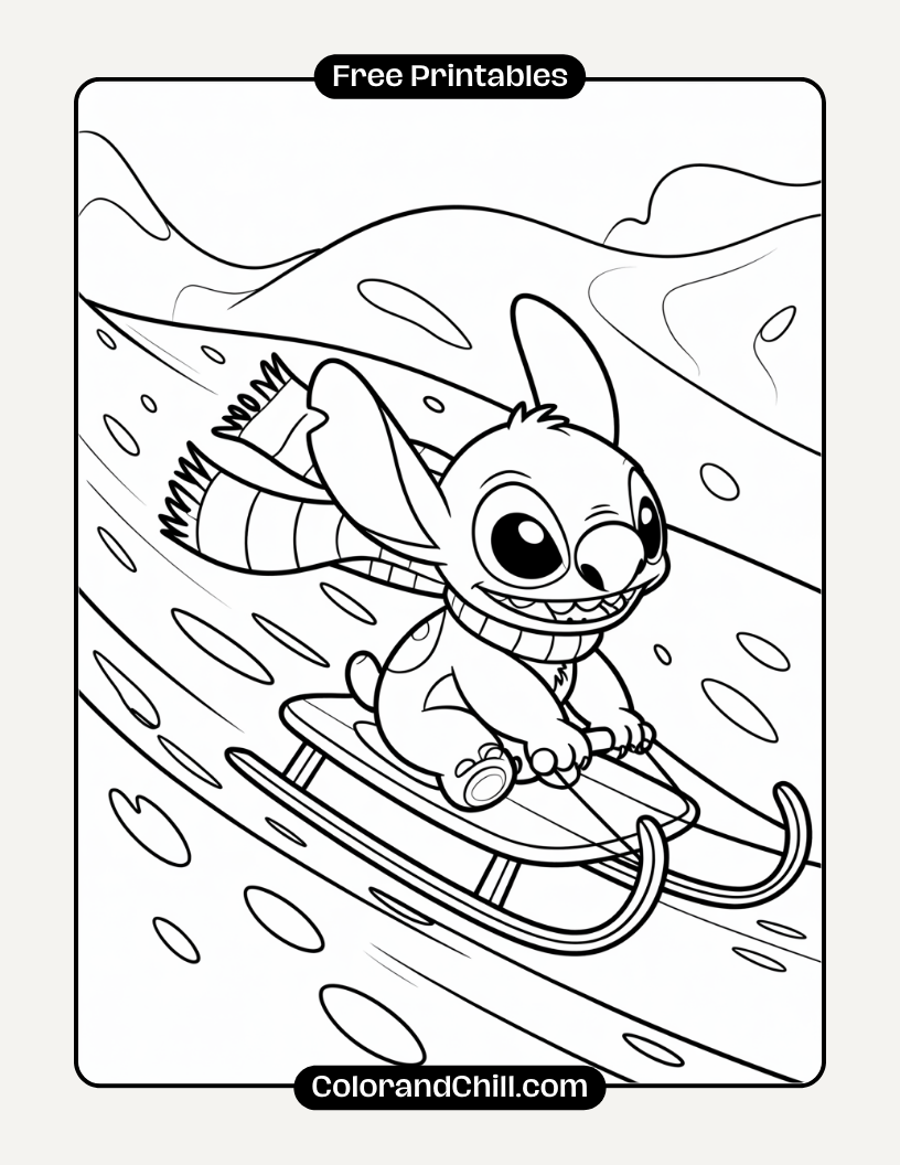 12.Stitch-Sledding-Down-a-Snowy-Hill-Coloring-Page