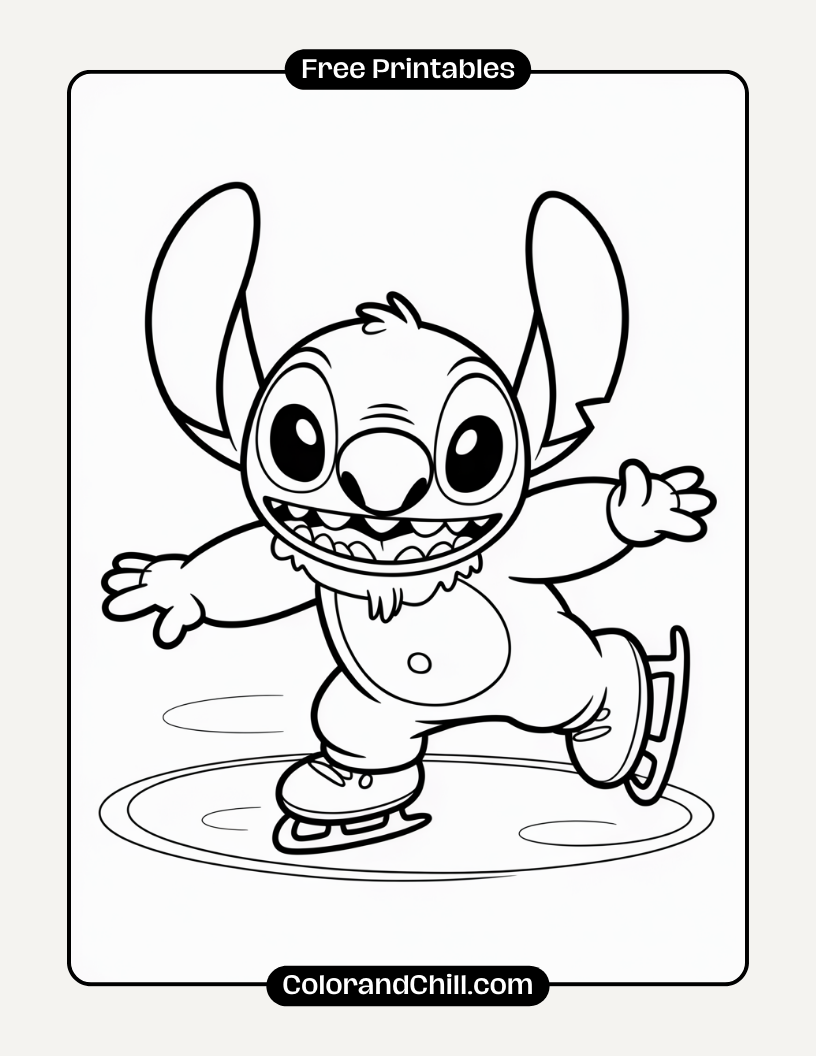 14.Stitch-Ice-Skating-with-a-Santa-Beard-Coloring-Page