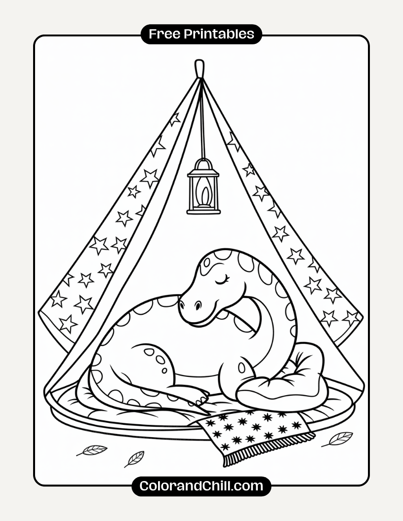 18.Dinosaur-Sleeping-Under-a-Star-Tent-Coloring-Page-1