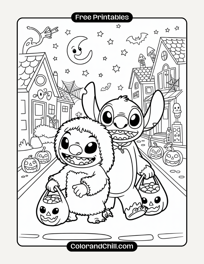 2.Lilo-and-Stitch-Trick-or-Treating-in-Monster-Costumes-Coloring-Page-27