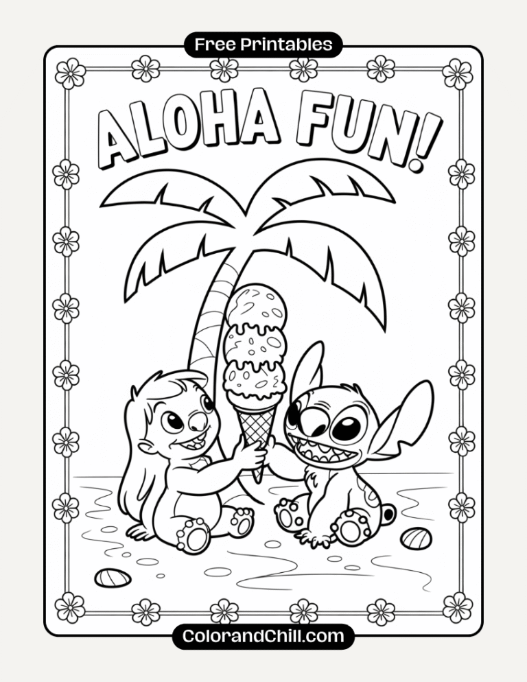 Lilo and Stitch Summer Coloring Pages - Free PDF Printables