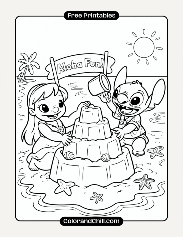Lilo and Stitch Summer Coloring Pages - Free PDF Printables