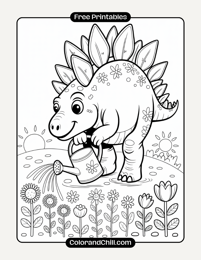 2.Spiky-Dinosaur-Exploring-a-Flower-Field-Coloring-Page-3