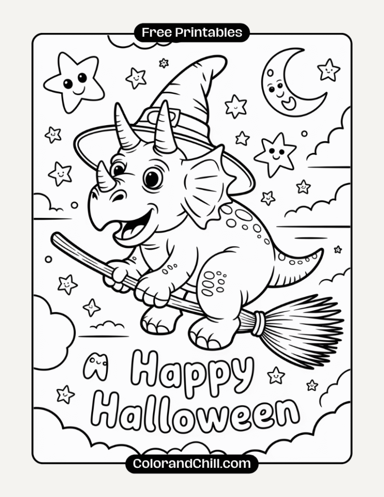 Cute Halloween Dinosaur Coloring Pages - Free PDF Printables