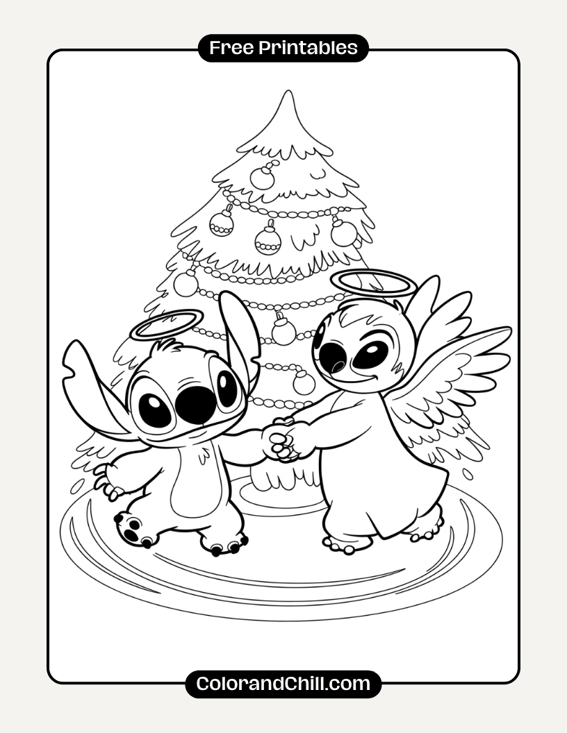 5.Stitch-and-Angel-Dancing-Around-a-Christmas-Tree-Coloring-Page