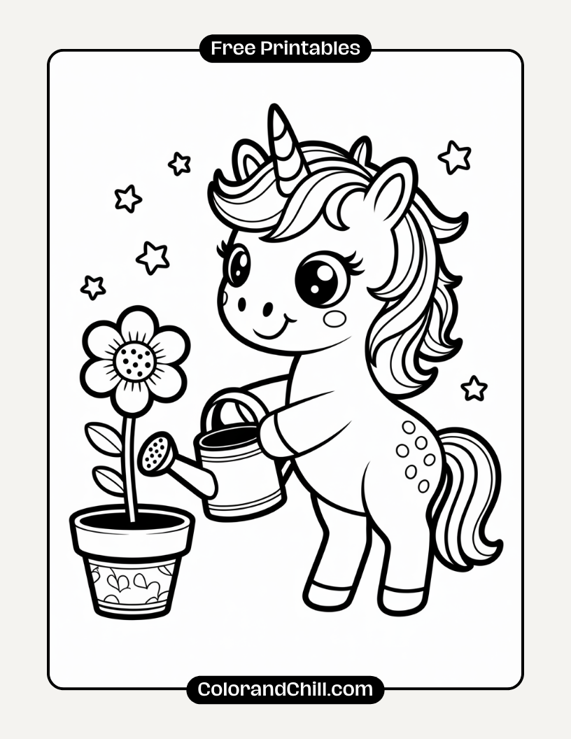 5.Unicorn-Watering-a-Flower-Pot-Coloring-Page