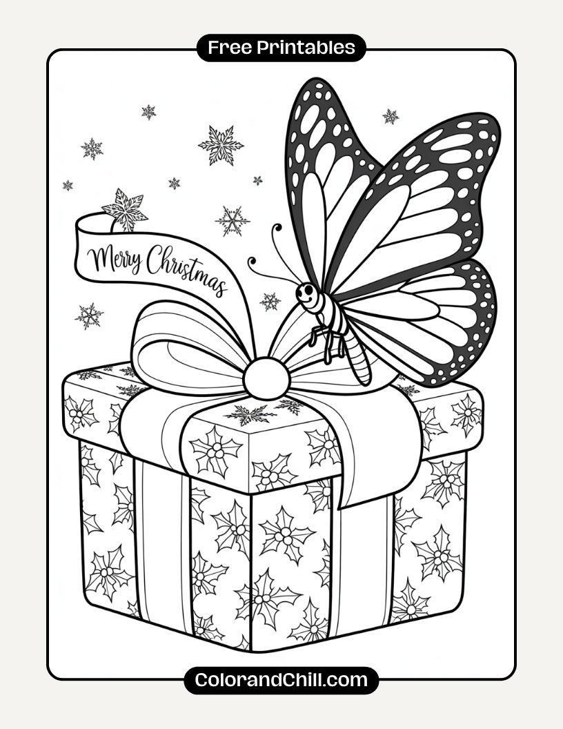 6.Butterflies-Dancing-Around-a-Decorated-Christmas-Tree-Coloring-Page-1