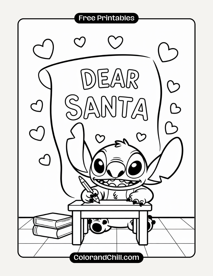 6.Stitch-Writing-a-Letter-to-Santa-Claus-Coloring-Page