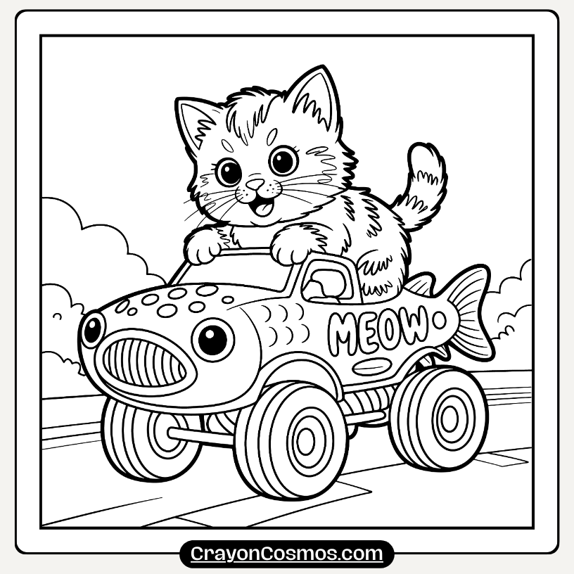 7.Cat-Riding-a-Fish-Monster-Truck-Cute-Animal-Coloring-Page-5