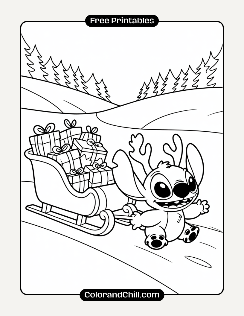 7.Stitch-Pulling-a-Toy-Sleigh-Coloring-Page