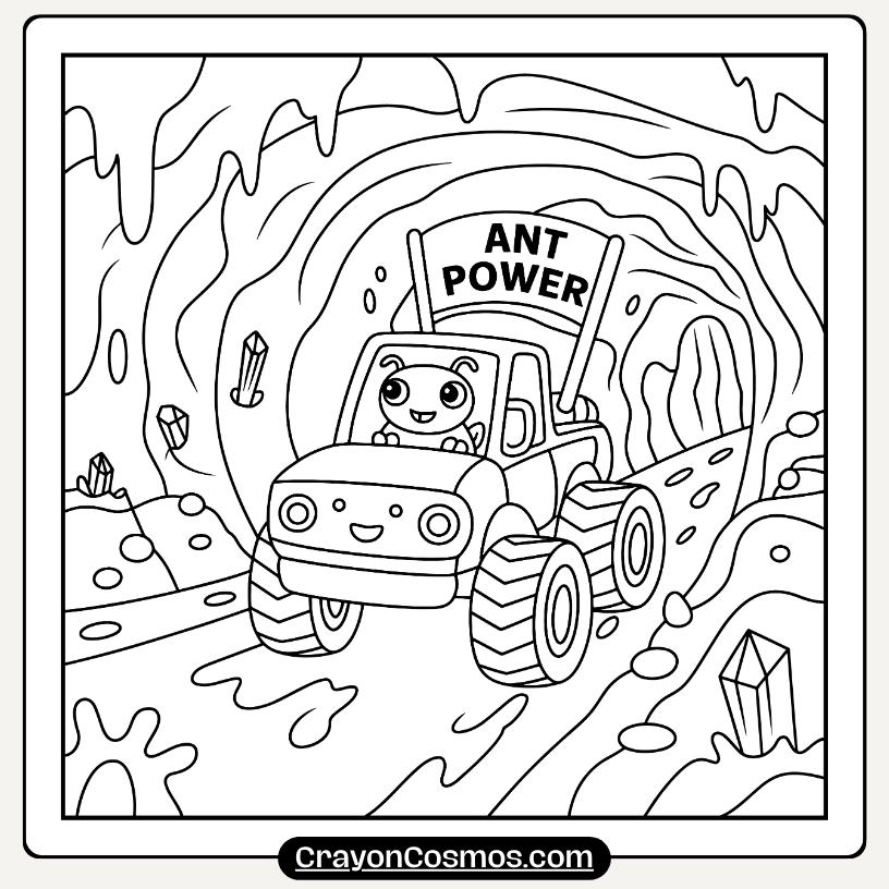9.Ant-Riding-a-Monster-Truck-Cute-Animal-Coloring-Page-5