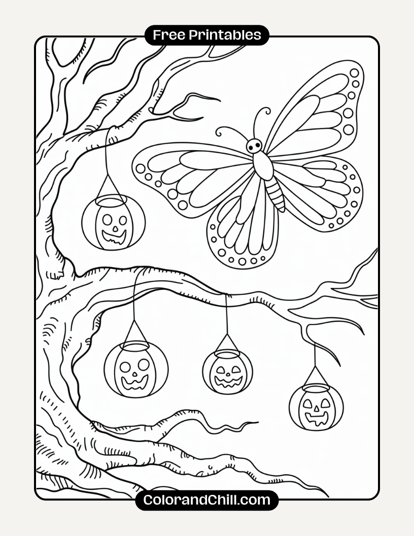 9.Butterfly-on-a-Window-with-Spider-Web-Corners-Coloring-Page-2