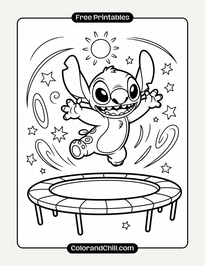 9.Stitch-Jumping-on-a-Trampoline-Coloring-Page