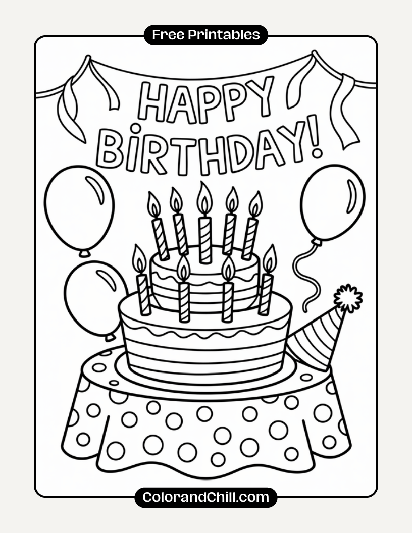 Happy Birthday Coloring Pages Free Printable Fun for Kids