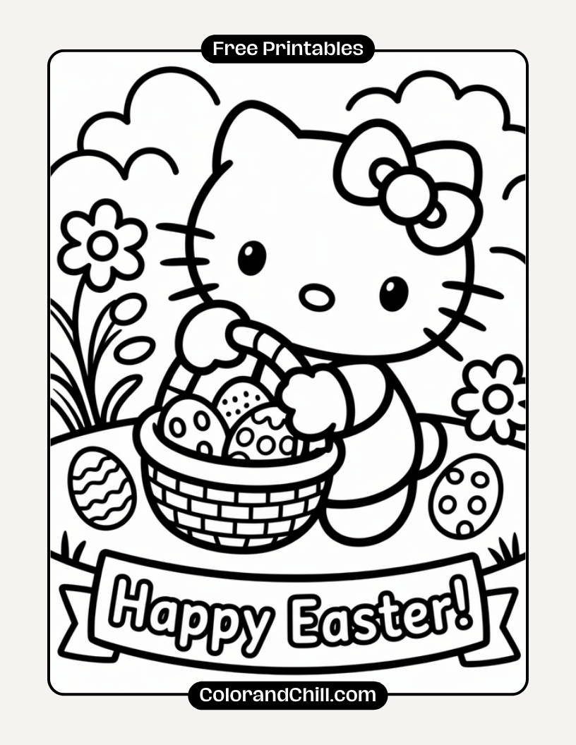 Cute Hello Kitty Easter Coloring Pages for Kids Free Printables