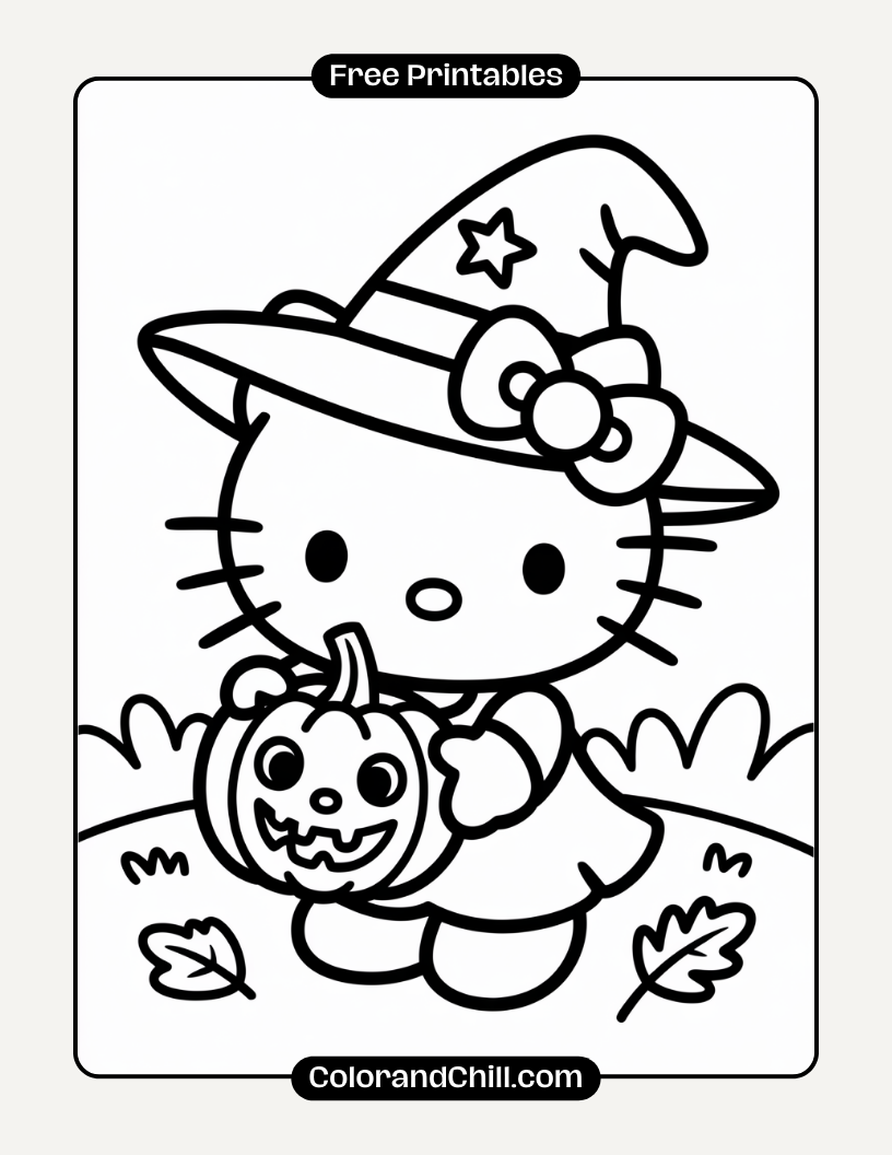 Spooky Hello Kitty Halloween Coloring Pages - Free Printables