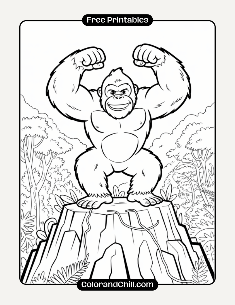 King Kong Coloring Page Free Printable for Kids Fun Activity