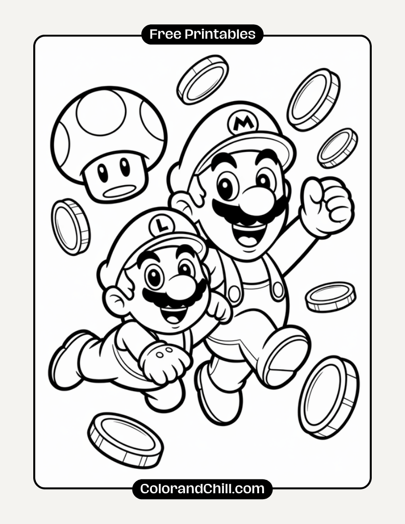 Super Fun Mario & Luigi Coloring Pages Free Printable