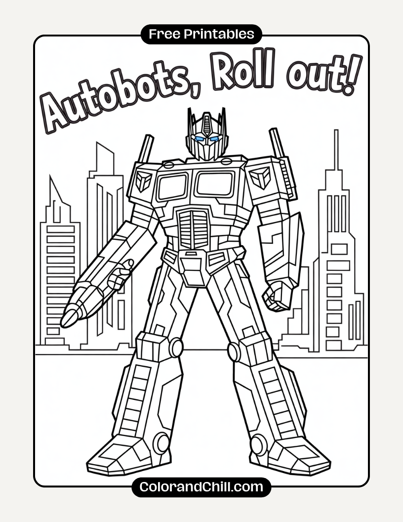 Free Optimus Prime Coloring Page for Kids & Fans