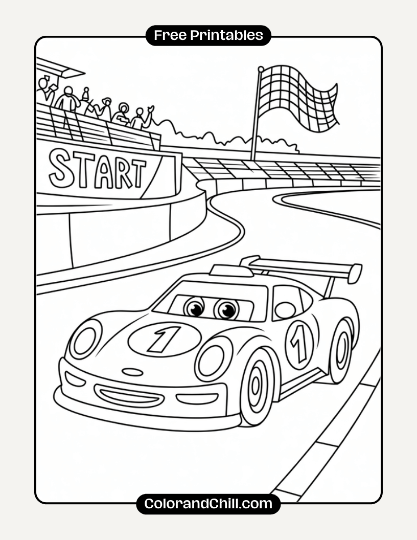 Race Car Coloring Page for Kids Free Printable Speed Fun