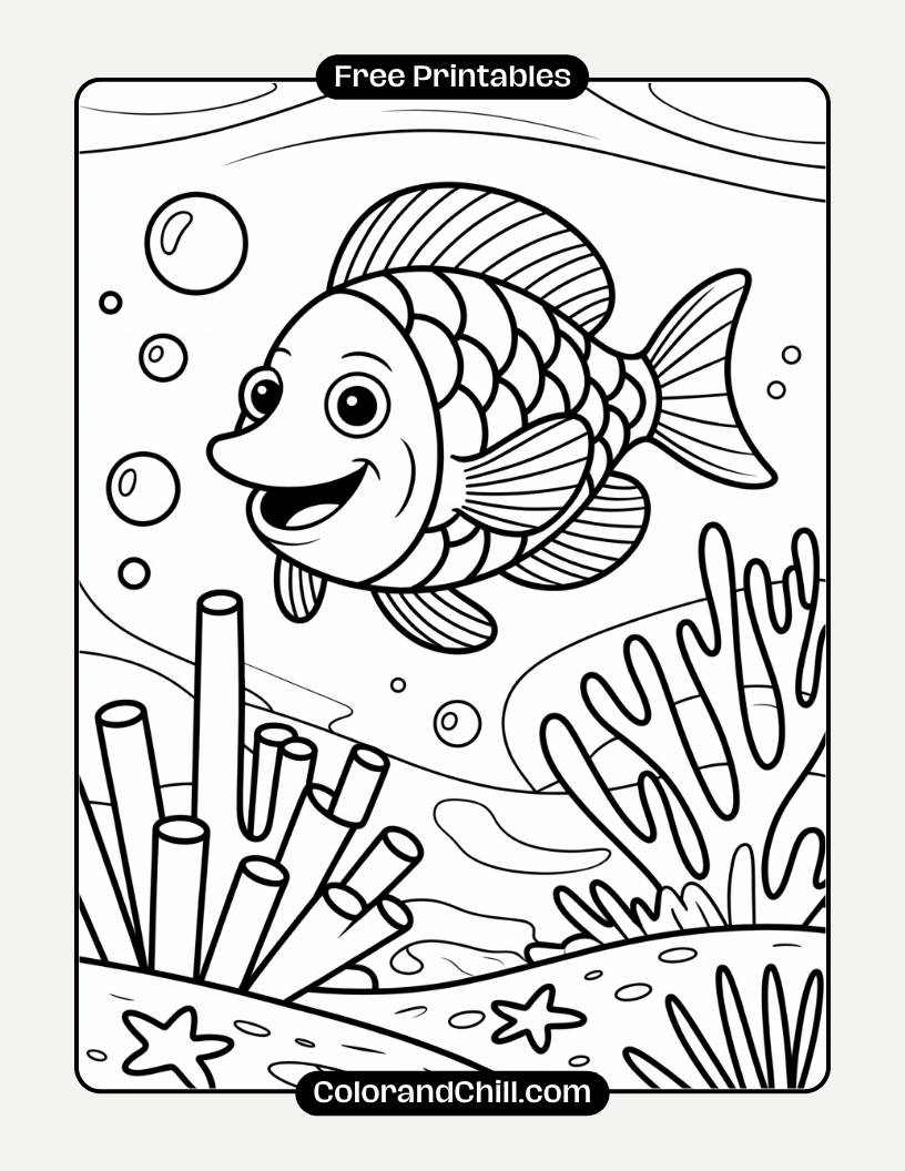 Free Printable Rainbow Fish Coloring Page for Kids