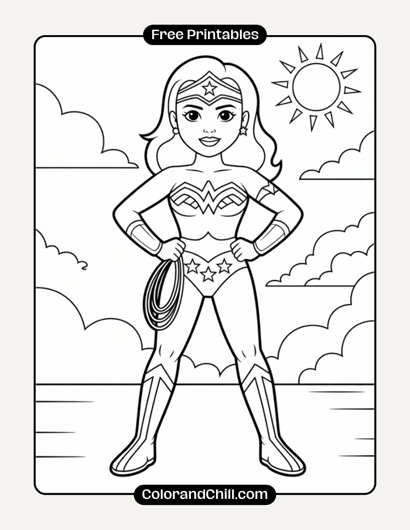 Wonder Woman Coloring Page Fun for Kids & Fans Free Download